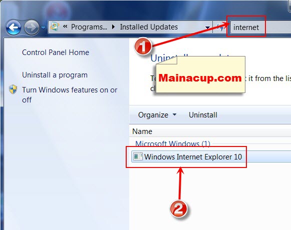 ถอนการติดตั้ง IE 10 และกลับไปใช้ IE 9 ใน Windows 7 remove ie10 and return install ie9