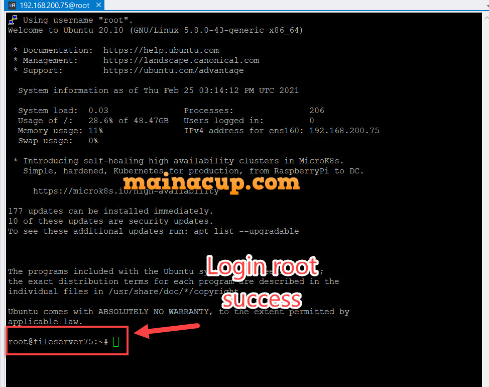 วีธี Enable root login over SSH บน Ubuntu 20