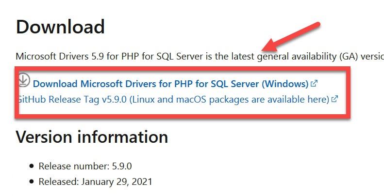 ติดตั้ง SQLSRV Extension สำหรับ php 7.4 Microsoft Drivers for PHP for SQL Server