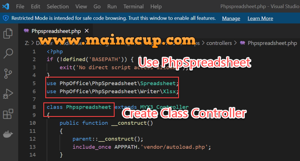 การติดตั้ง phpspreadsheet packagist ด้วย Composer เพิ่อใช้งานร่วมกับ Codeigniter 3 บน Docker Desktop Windows 10