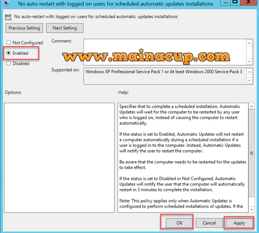 วิธีป้องกัน Prevent Windows Server 2012 from forcing a reboot after updates