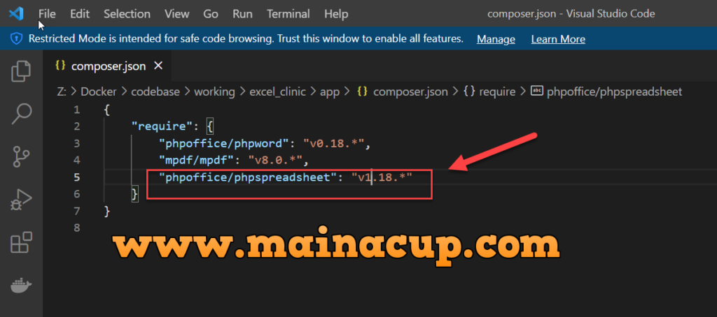 การติดตั้ง phpspreadsheet packagist ด้วย Composer เพิ่อใช้งานร่วมกับ Codeigniter 3 บน Docker Desktop Windows 10