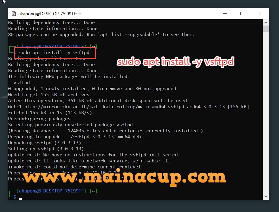 ติดตั้ง vsfptd บน Kali Linux ด้วย WSL2 Windows10