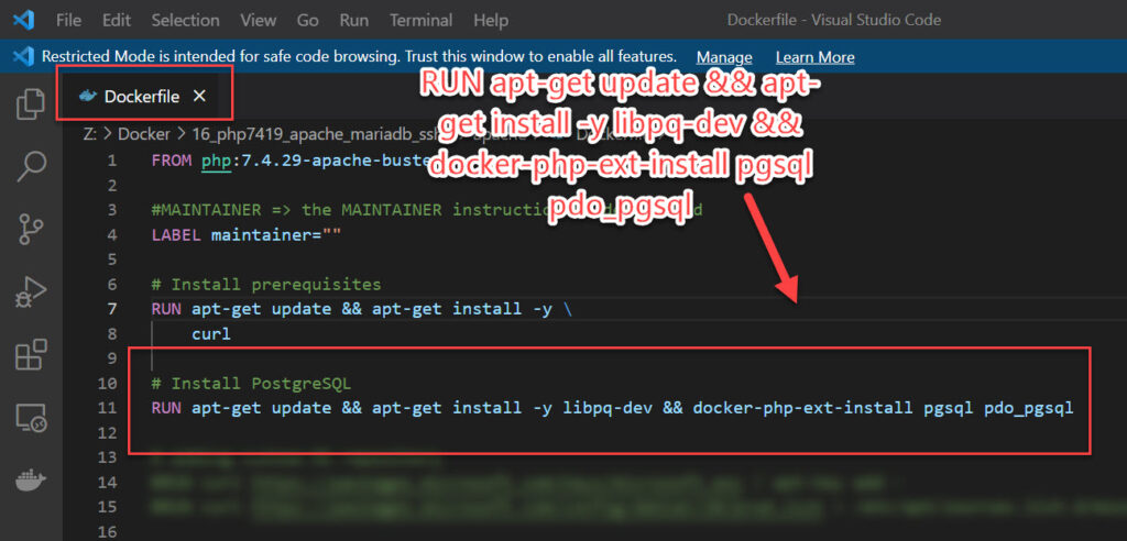 การติดตั้ง PostgreSQL Extension ด้วย Docker File เพื่อเชื่อมต่อกับ PHP