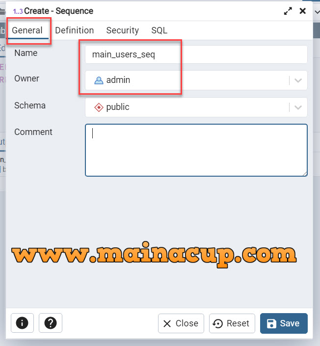 การสร้าง Sequence ใน PostgreSQL ด้วย PgAdmin4