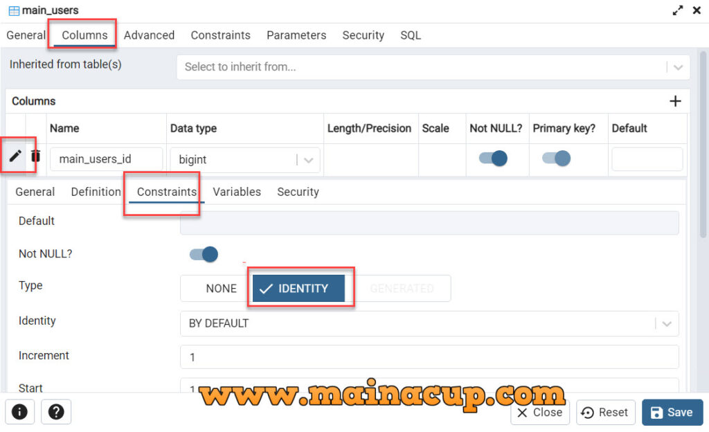 การตั้งค่า auto increment primary key PostgreSQL ด้วย PgAdmin 4