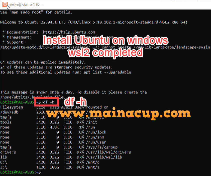 ติดตั้ง Ubuntu 22.04.1 LTS ด้วย WSL2 บน Windows 10